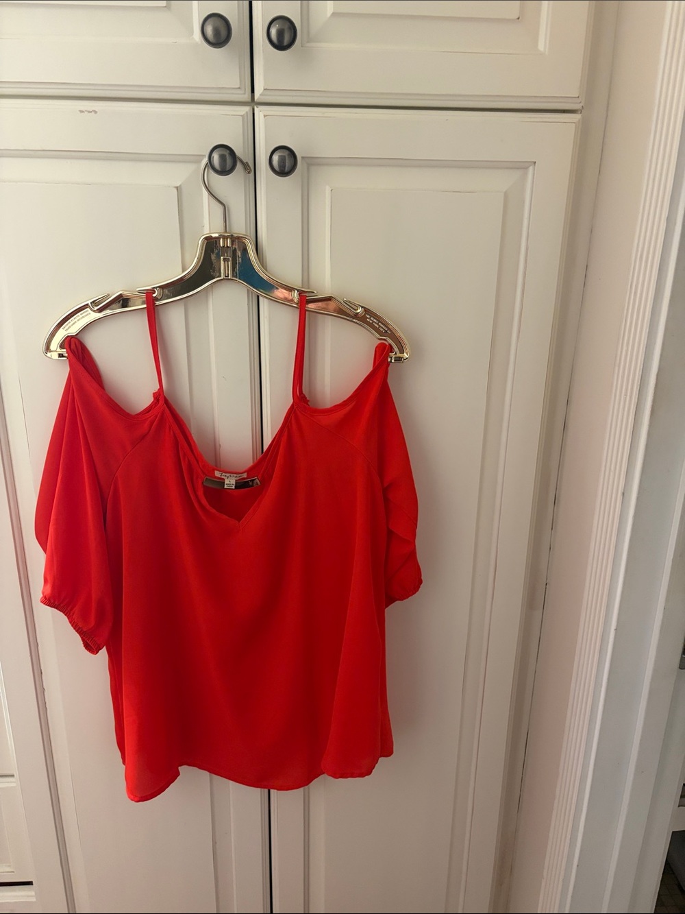 Lily White Bright Red Cold-Shoulder Blouse